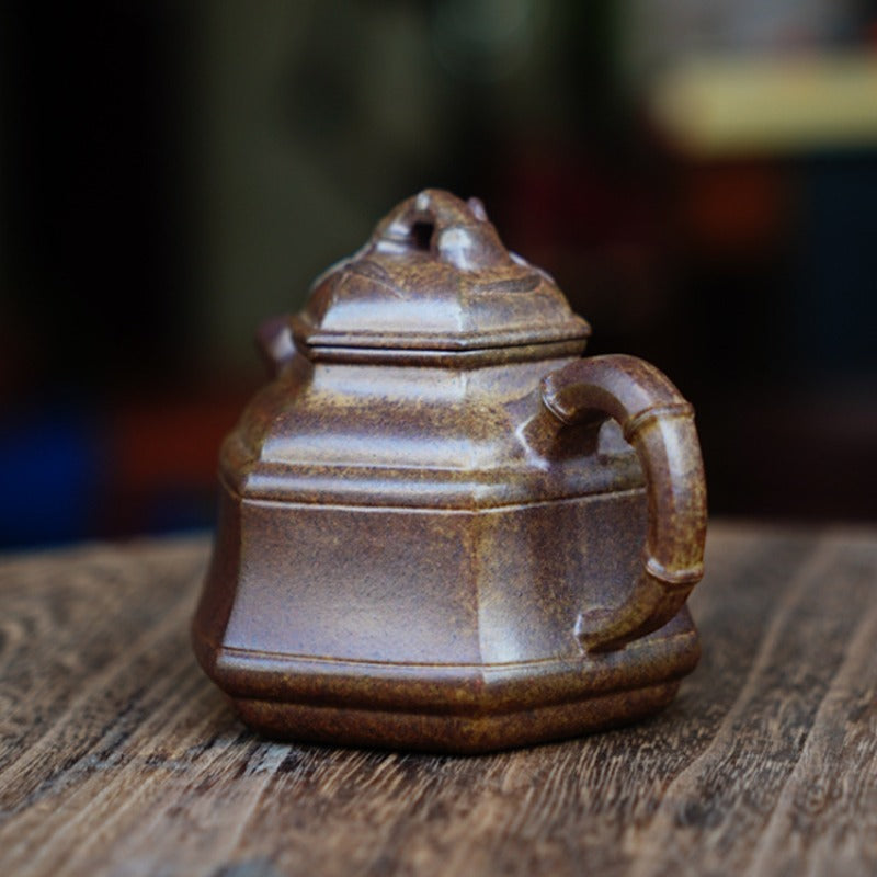 Théière Yixing Zisha entièrement faite à la main [Pot Liufang Zhu Ding] (Qing Duan Ni Firewood - 180 ml)