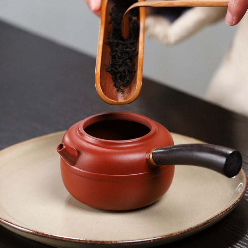 宜兴紫砂茶壶【唐羽鼓】（紫朱泥/大红袍 - 240ml）