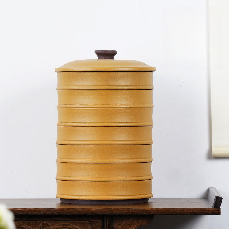 宜兴紫砂 茶饼罐 茶叶罐 存茶罐 [简约] 层叠款