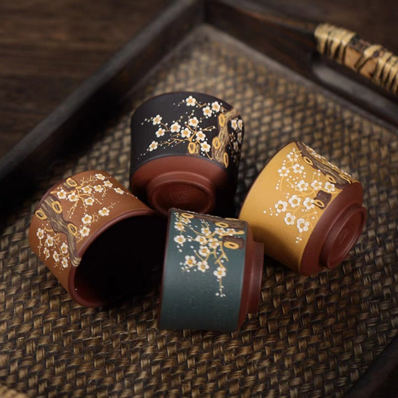 Handmade Yixing Zisha Master Tea Cup [Bi-color Plum Blossom] 110ml