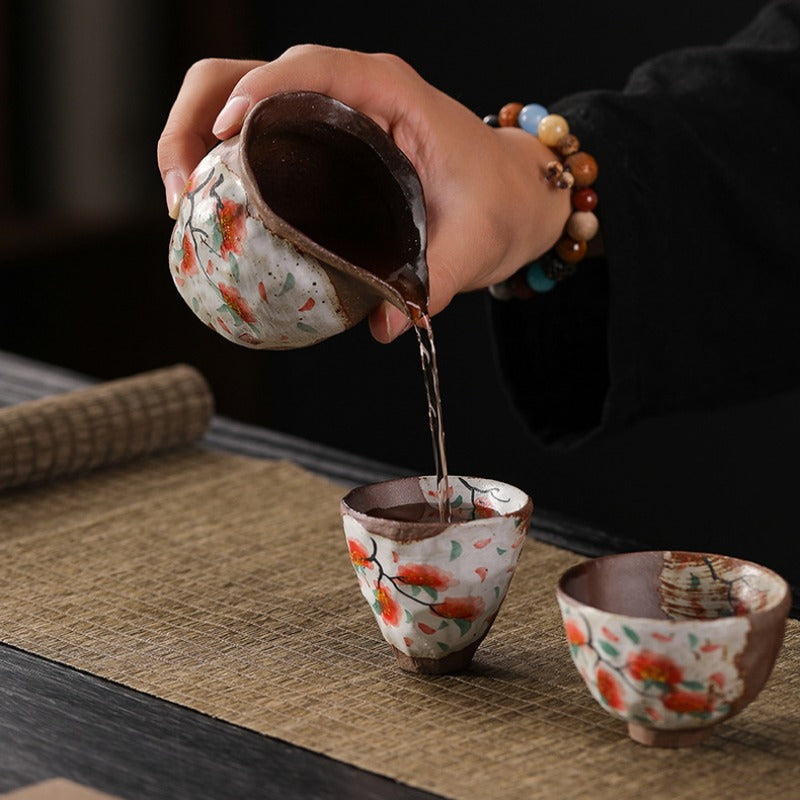 Firewood Fired Hand-painted Floral Ceramic Gaiwan / Fair Cup / Tea Cup - YIQIN TEA HOUSE | yiqinteahouse.com | ceramic teapot, fair cup, gaiwan, tea cup, teapot, teaware