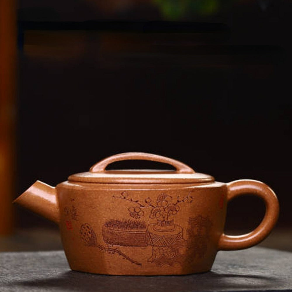 Full Handmade Yixing Zisha Teapot [Liufang Hanwa Pot] (Wucai Lao Duan Ni - 150ml)