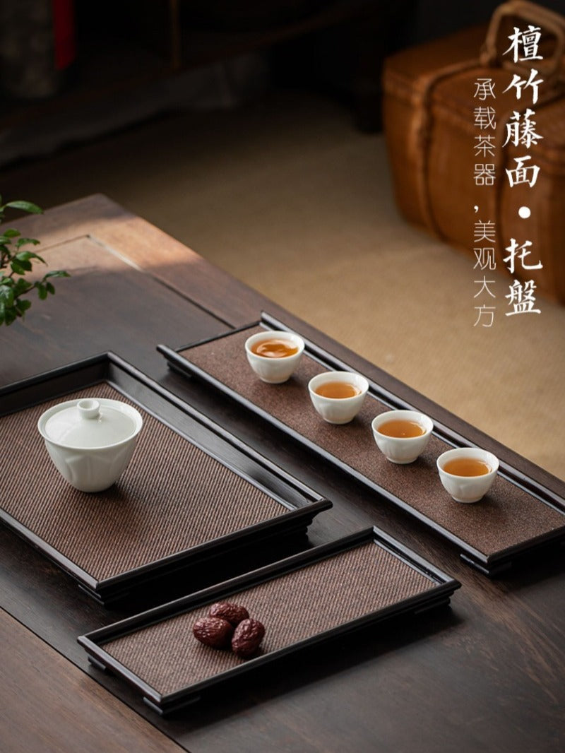 Sandalwood Bamboo Rattan Tea Tray - YIQIN TEA HOUSE | yiqinteahouse.com | tea tray, teaware