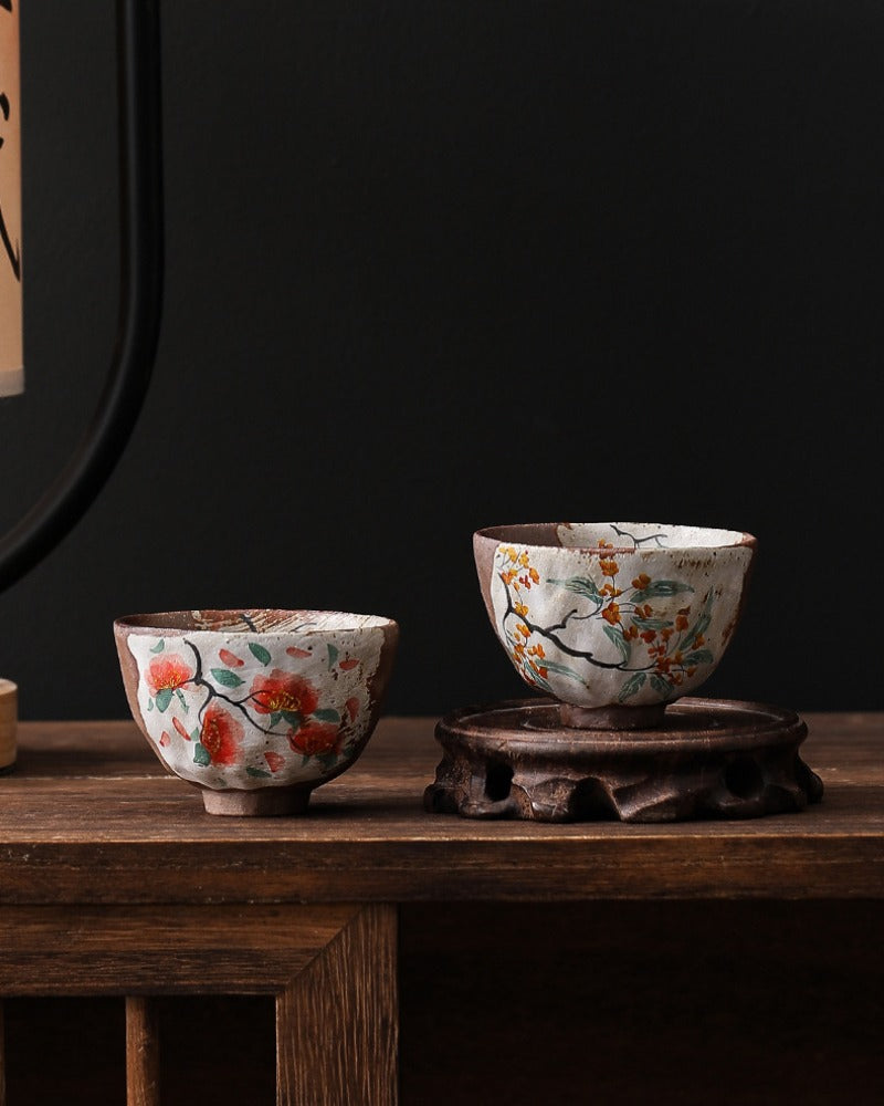 Firewood Fired Hand-painted Floral Ceramic Gaiwan / Fair Cup / Tea Cup - YIQIN TEA HOUSE | yiqinteahouse.com | ceramic teapot, fair cup, gaiwan, tea cup, teapot, teaware