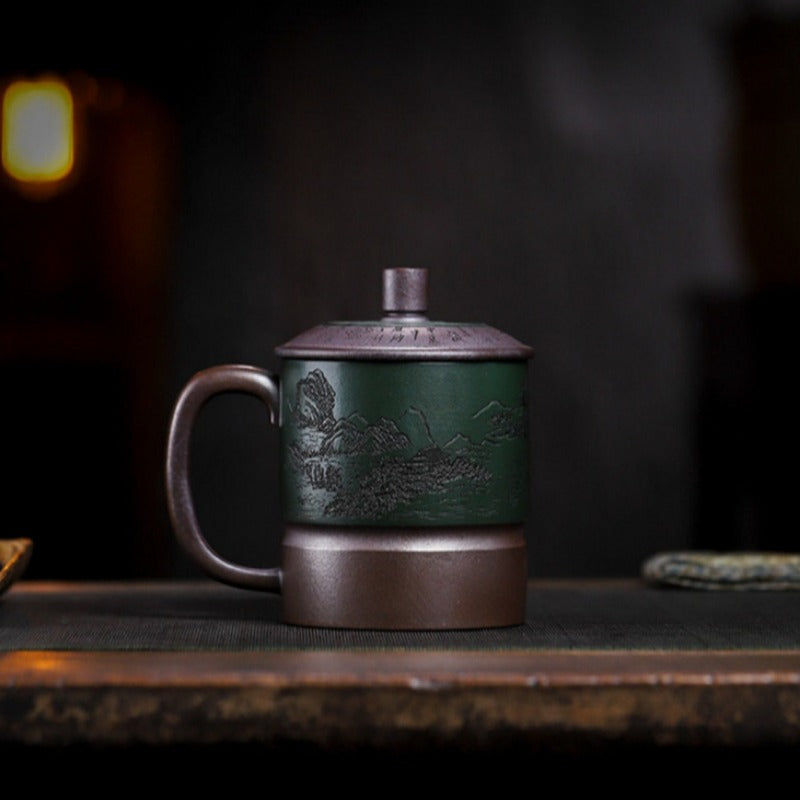 Master Handmade Yixing Zisha Tea Mug [Jiangshan Ru Hua] (Jinsha Zi Ni - 380ml)