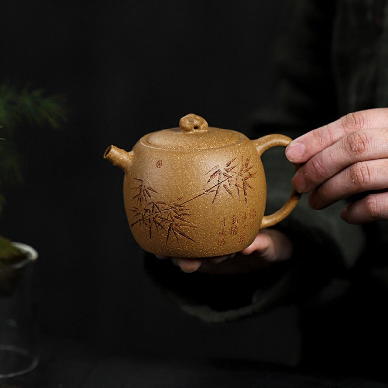 Full Handmade Yixing Zisha Teapot [Taihu Zhu Yun 太湖竹韵] (Huangjin Duan Ni - 180ml)