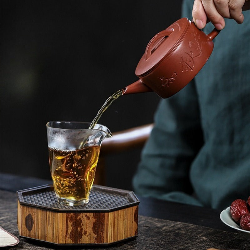 全手工宜兴紫砂茶壶 [知秋汉瓦] (红皮龙 - 210ml)