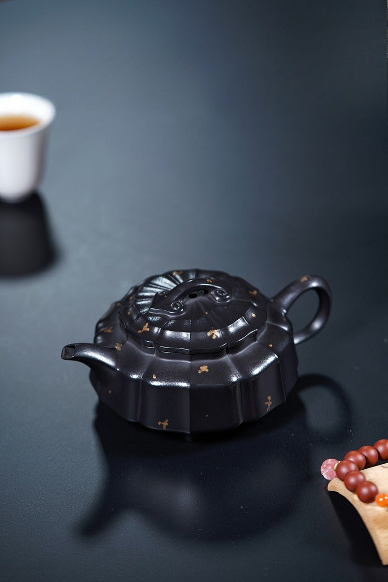 Vollständig handgefertigte Yixing-Zisha-Teekanne [Jinwen Zhou Pan] (Reduzierend gebrannter Zhu Ni - 240 ml)