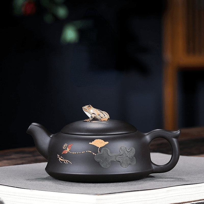 Yixing Zisha Teapot Set [Lotus Pond Moonlight] (Hei Zhu Ni - 260ml)