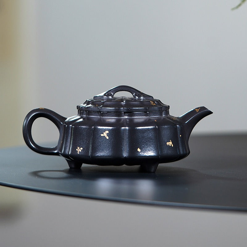 Vollständig handgefertigte Yixing-Zisha-Teekanne [Jinwen Zhou Pan] (Reduzierend gebrannter Zhu Ni - 240 ml)