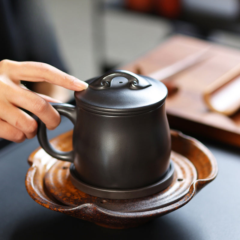 宜兴紫砂手工 [如意] (带茶滤)盖杯 (石黄 - 400ml)