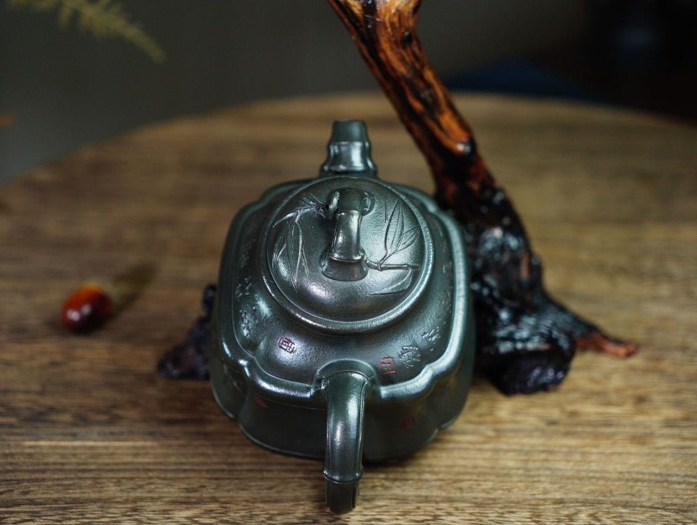 Full Handmade Yixing Zisha Teapot [Bamboo Pot] (Long Bei Qing - 320ml) (Rare Clay Type / Last Piece) - YIQIN TEA HOUSE | yiqinteahouse.com | >300ml, full handmade zisha teapot, teapot, teaware