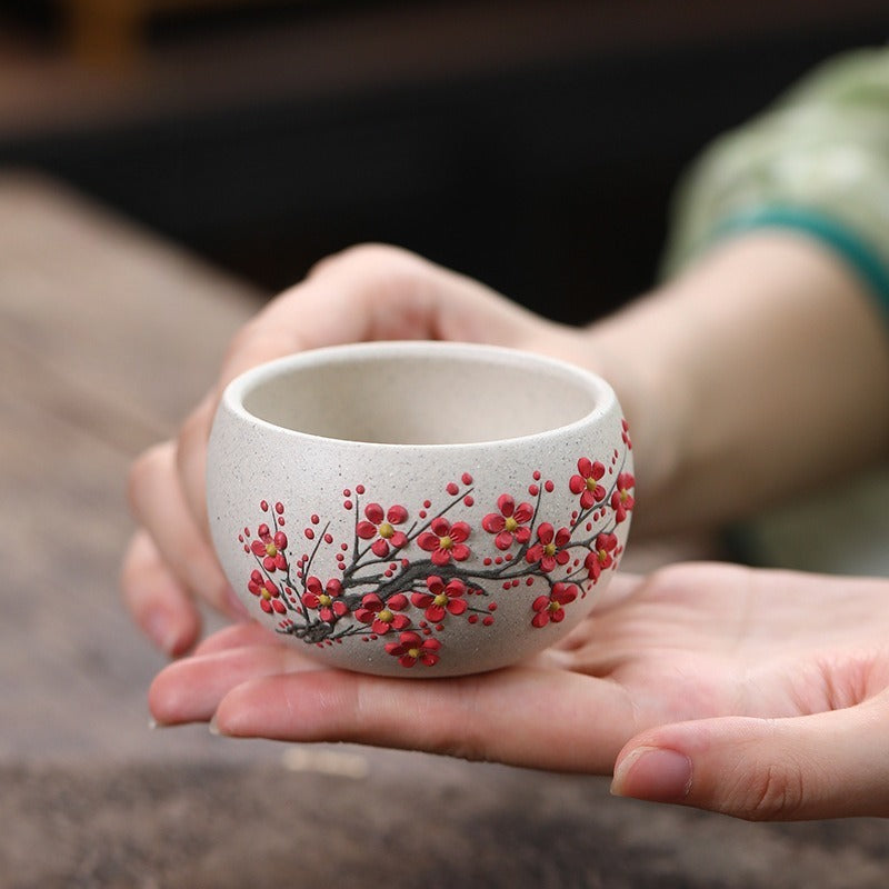 Handmade Yixing Zisha Master Tea Cup [Plum Blossom / Magnolia] 90ml