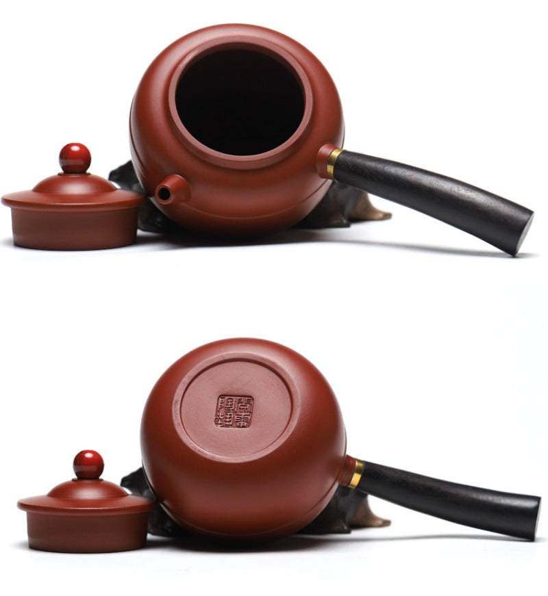 宜兴紫砂茶壶【唐羽鼓】（紫朱泥/大红袍 - 240ml）