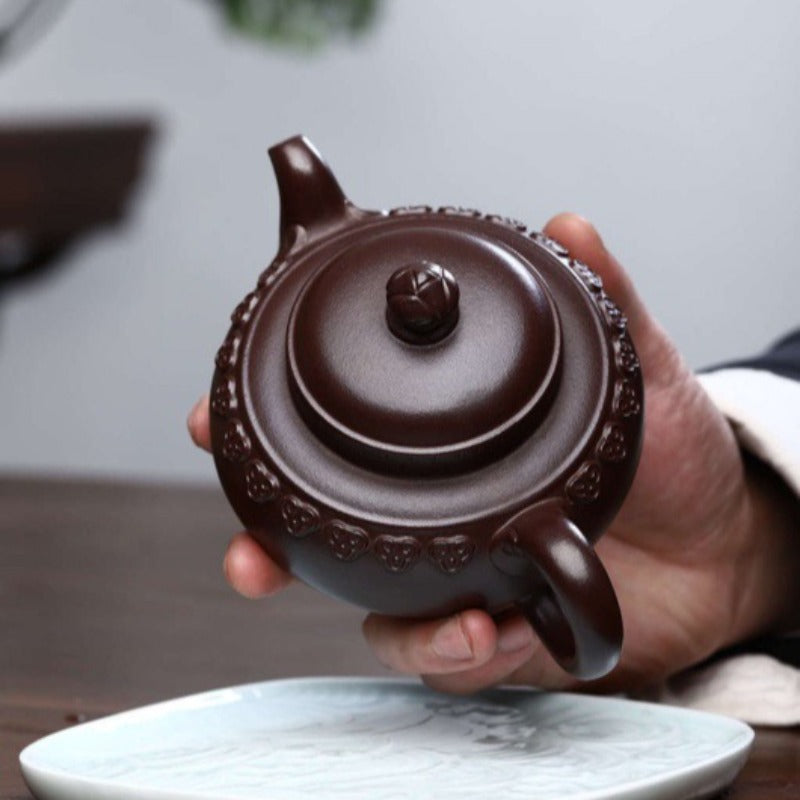 全手工宜兴紫砂茶壶 [云肩如意壶] (石红 - 320ml)