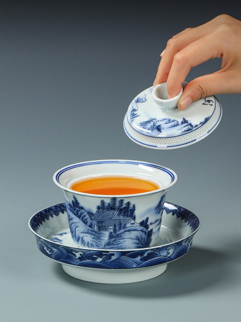 Ancient Celadon Style Ceramic [Jinxiu Heshan] Sancai Gaiwan Set 190ml