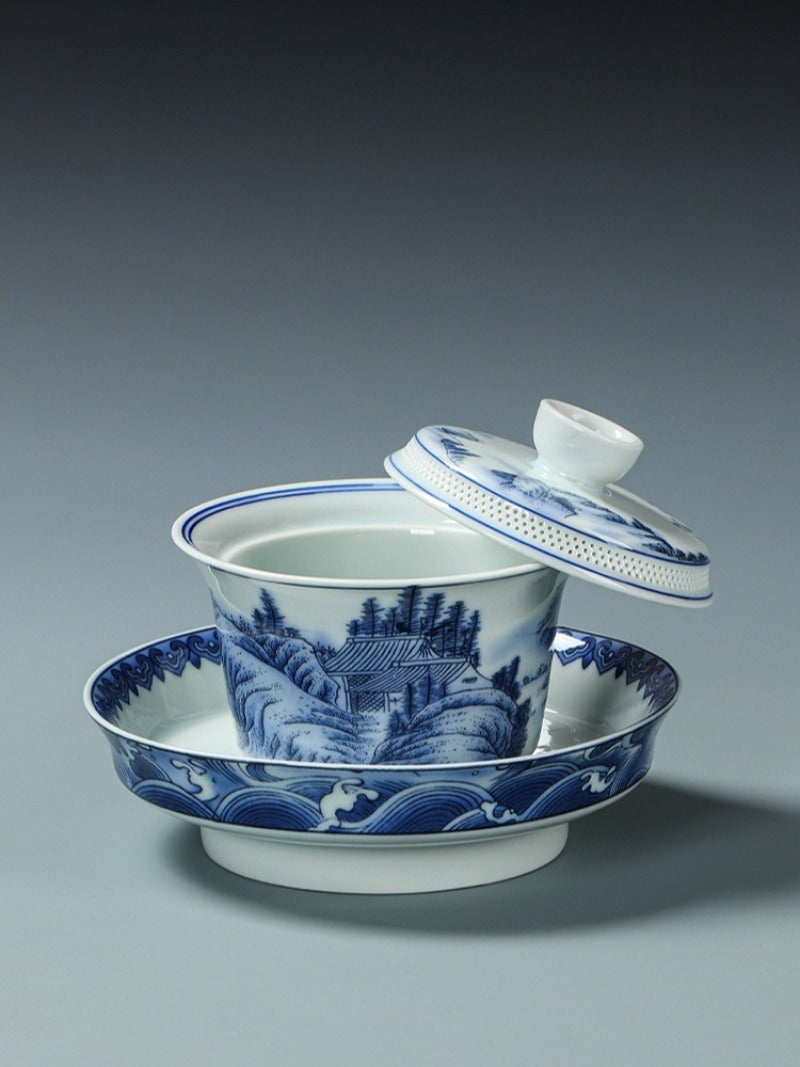 Ancient Celadon Style Ceramic [Jinxiu Heshan] Sancai Gaiwan Set 190ml