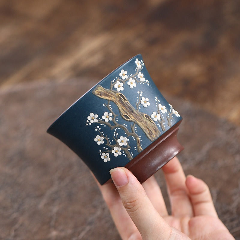 宜兴紫砂 手工堆绘 主人杯 [双色梅花] 180ml