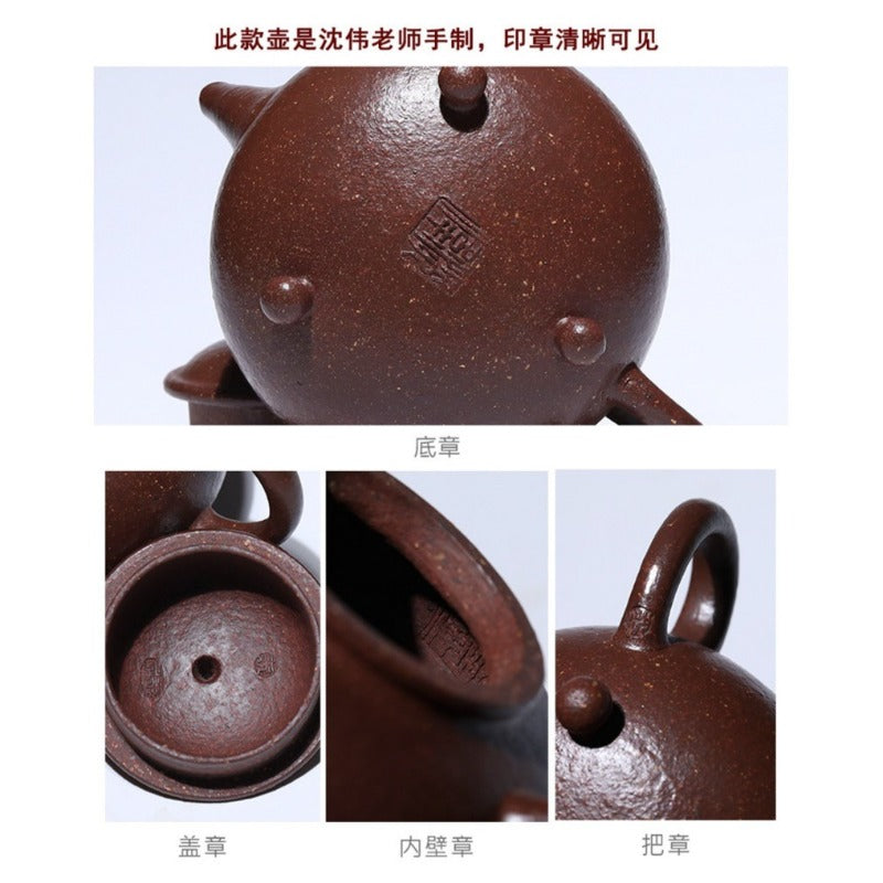 Théière Yixing Zisha entièrement faite à la main [trépied Shui Ping] (Tao Hua Ni - 210 ml)