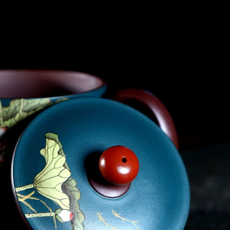 宜兴紫砂手工 [荷风] 盖杯 (绿泥/紫泥 - 420ml)