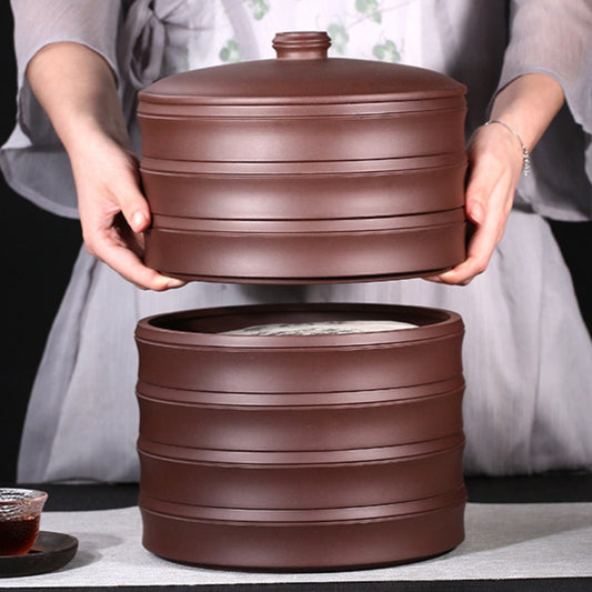 Yixing Zisha Tea Cake Jar [Bamboo Section] Stackable