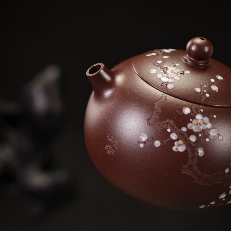Full Handmade Yixing Zisha Teapot [Plum Xishi Pot] (Zi Ni - 170ml)