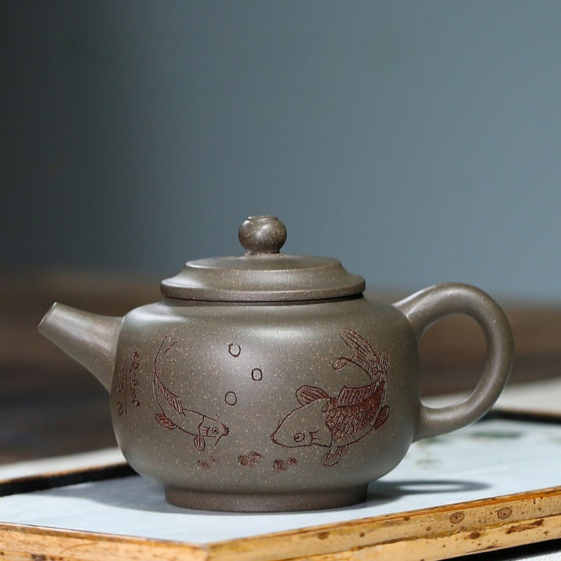 Yixing Zisha Teapot [Shuangyu Dezhong 双鱼德鈡] (Qing Duan Ni - 240ml)