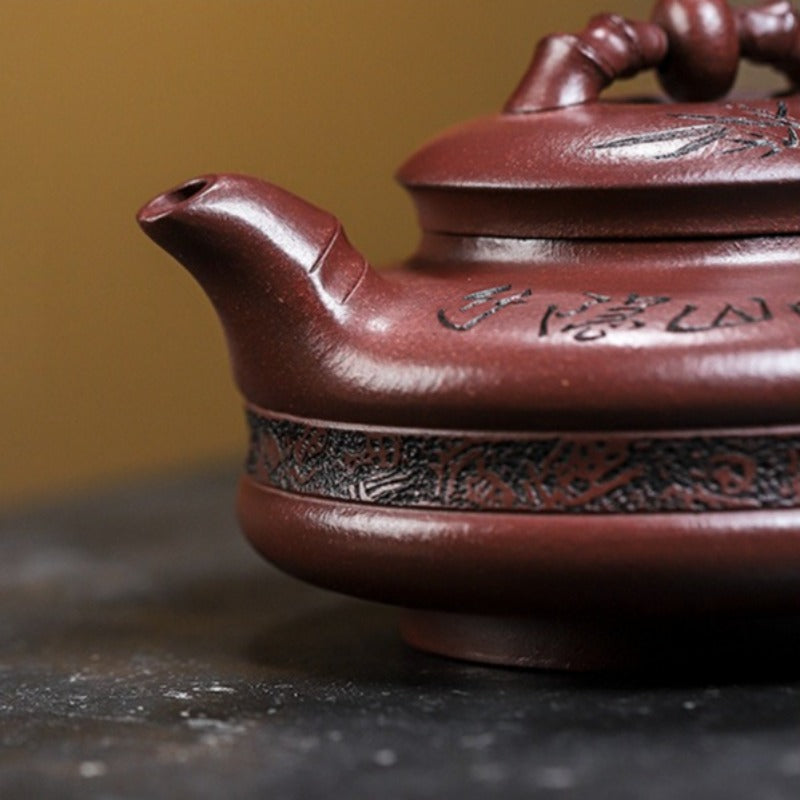 Full Handmade Yixing Zisha Teapot [Lucky Bamboo] (Zi Ni - 480ml)