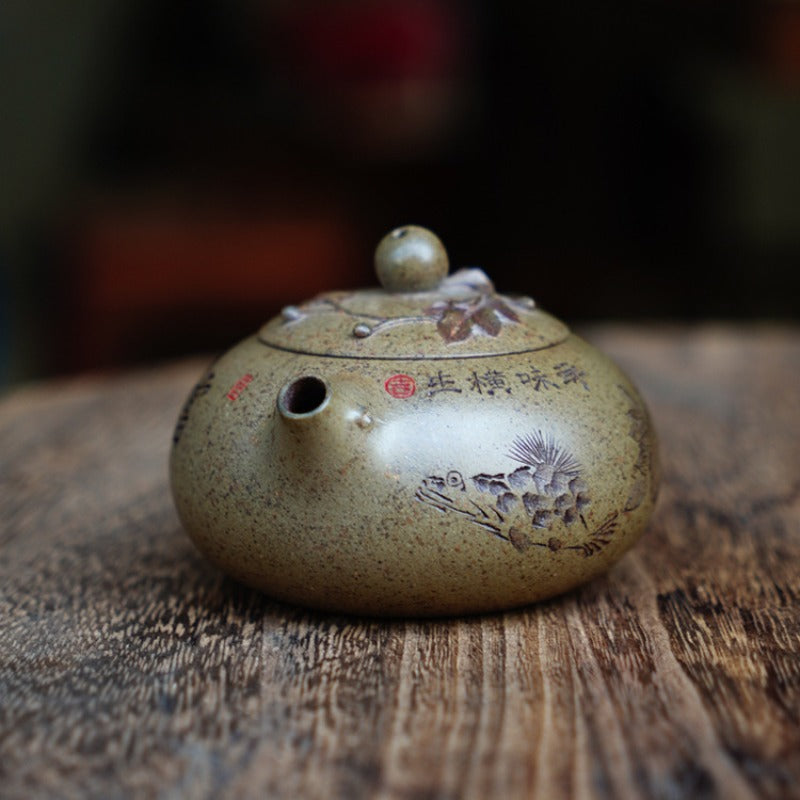 Théière Yixing Zisha entièrement faite à la main [Pot Bian Xishi] (Qing Duan Ni Firewood - 160 ml)