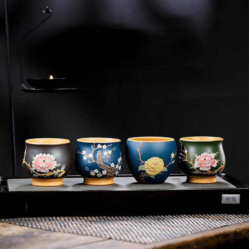 Full Handmade Yixing Zisha Master Tea Cup Gift Set [Flowers Bloom]