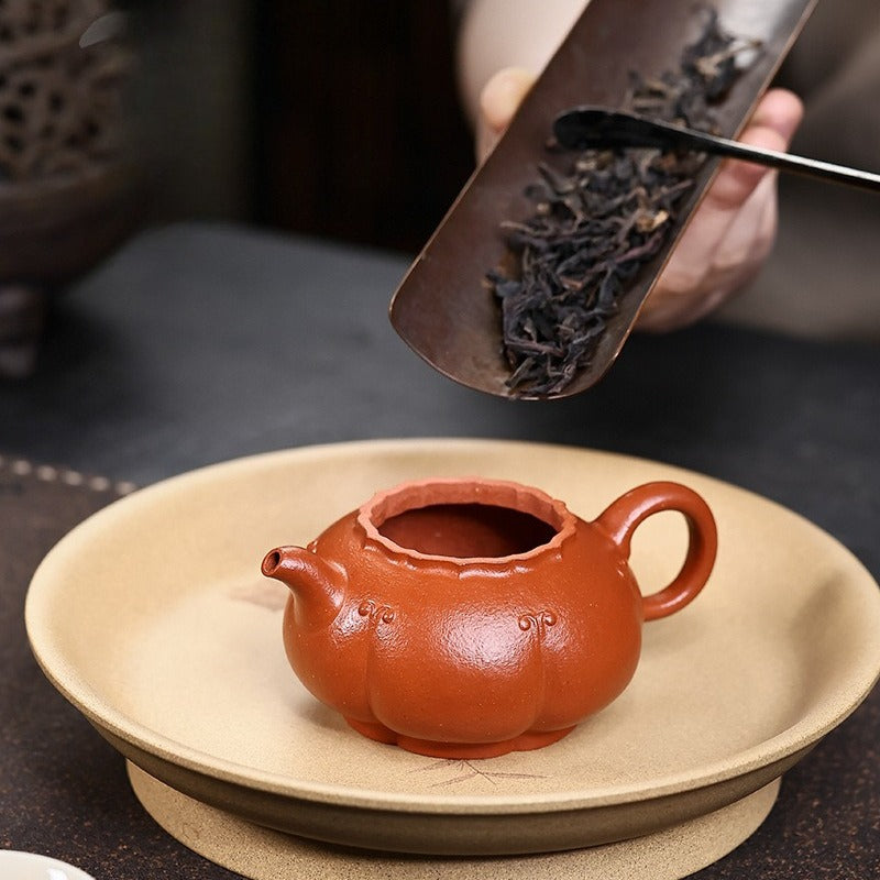 全手工宜兴紫砂茶壶 [锦绣西施] (朱砂朱泥 - 150ml)