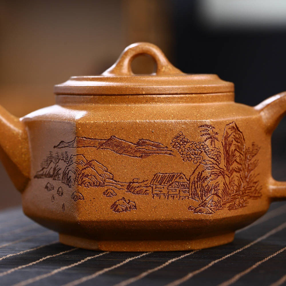 Full Handmade Yixing Zisha Teapot [Liufang Ya Yun Pot] (Wucai Lao Duan Ni - 280ml)
