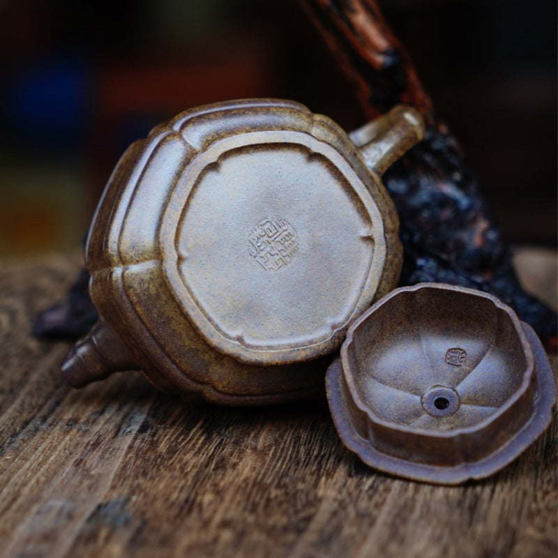 Théière Yixing Zisha entièrement faite à la main [Pot Liufang Zhu Gu] (Qing Duan Ni Fired - 200 ml)