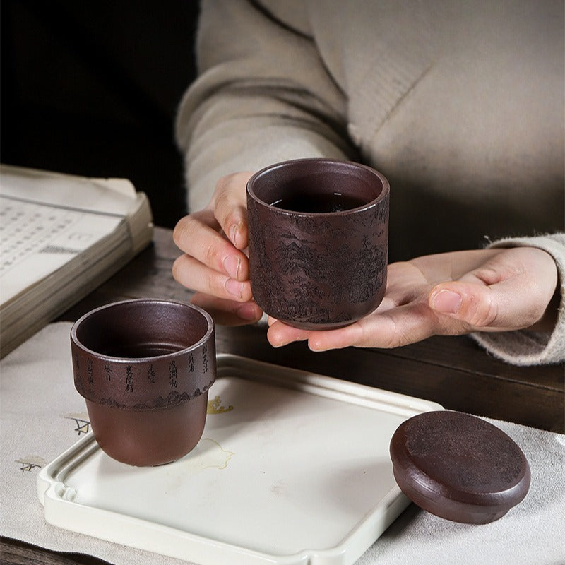 Handmade Yixing Zisha Travel Tea Cup [Xian Ju] (Zi Ni - 150ml)