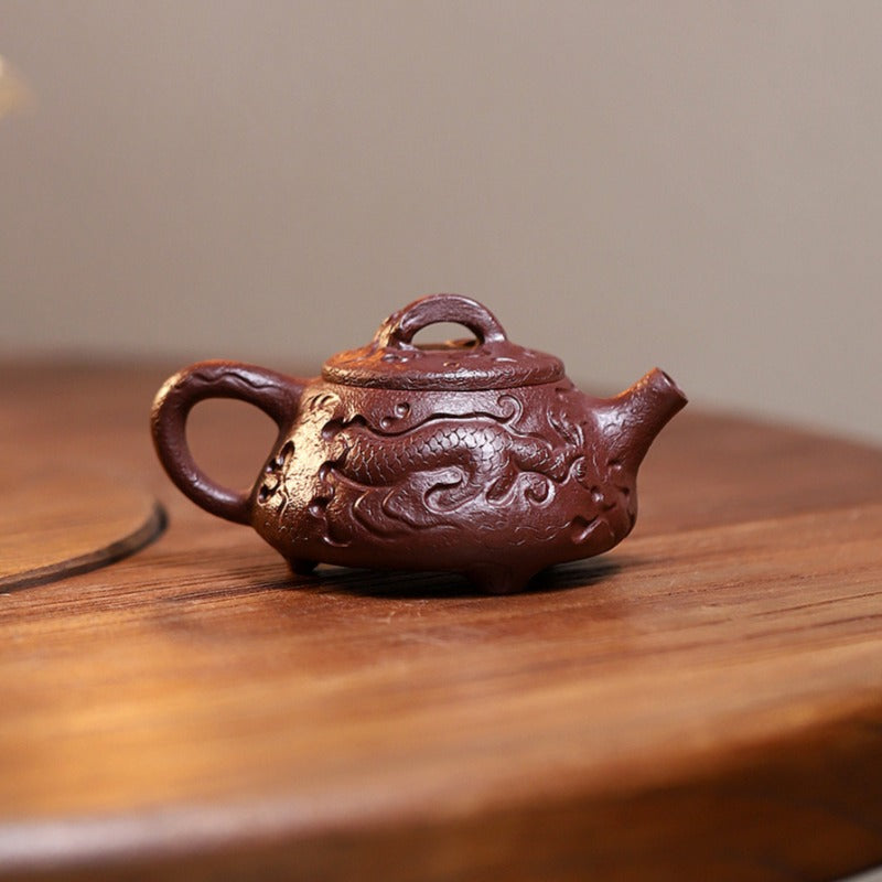 Yixing Zisha Teapot [Dragon Gong Chun Shi Piao] (Zi Ni Firewood Firing - 150ml)