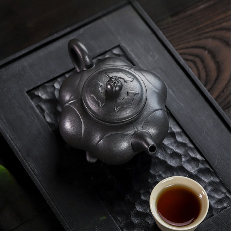 Full Handmade Yixing Zisha Teapot [Lianhua Ding] (Tian Qing Ni - 320ml)