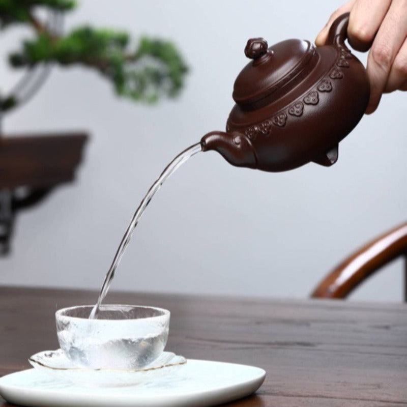 全手工宜兴紫砂茶壶 [云肩如意壶] (石红 - 320ml)