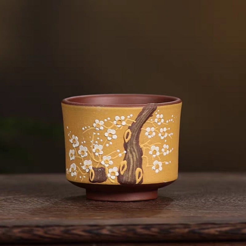 Handmade Yixing Zisha Master Tea Cup [Bi-color Plum Blossom] 110ml