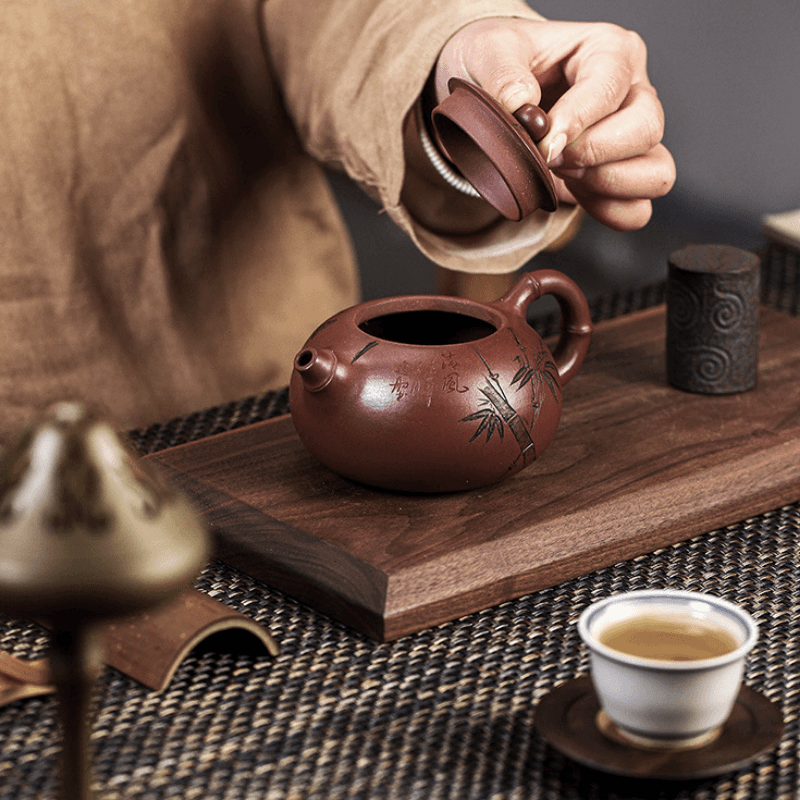 Full Handmade Yixing Zisha Teapot [Bamboo Xishi] (Di Cao Qing - 250ml)