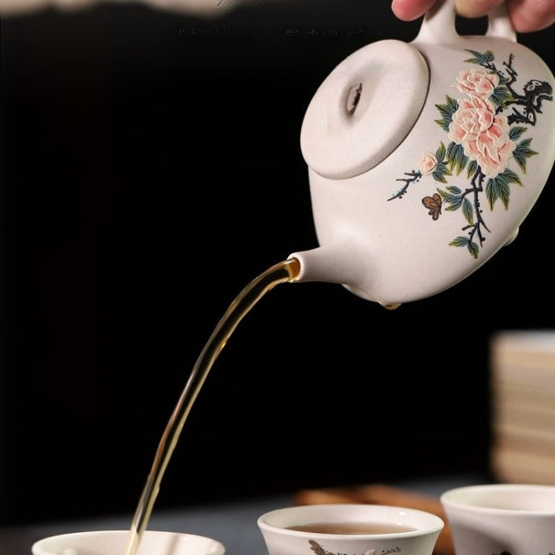 Full Handmade Yixing Zisha Teapot [Flowers Collection] 1 Pot 4 Cups Set (Bei Duan Ni - 245ml)
