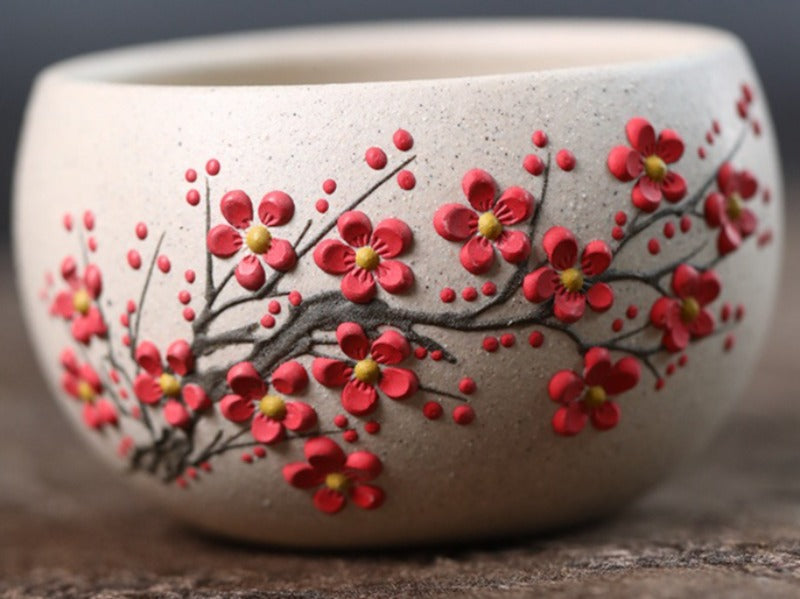 Handmade Yixing Zisha Master Tea Cup [Plum Blossom / Magnolia] 90ml