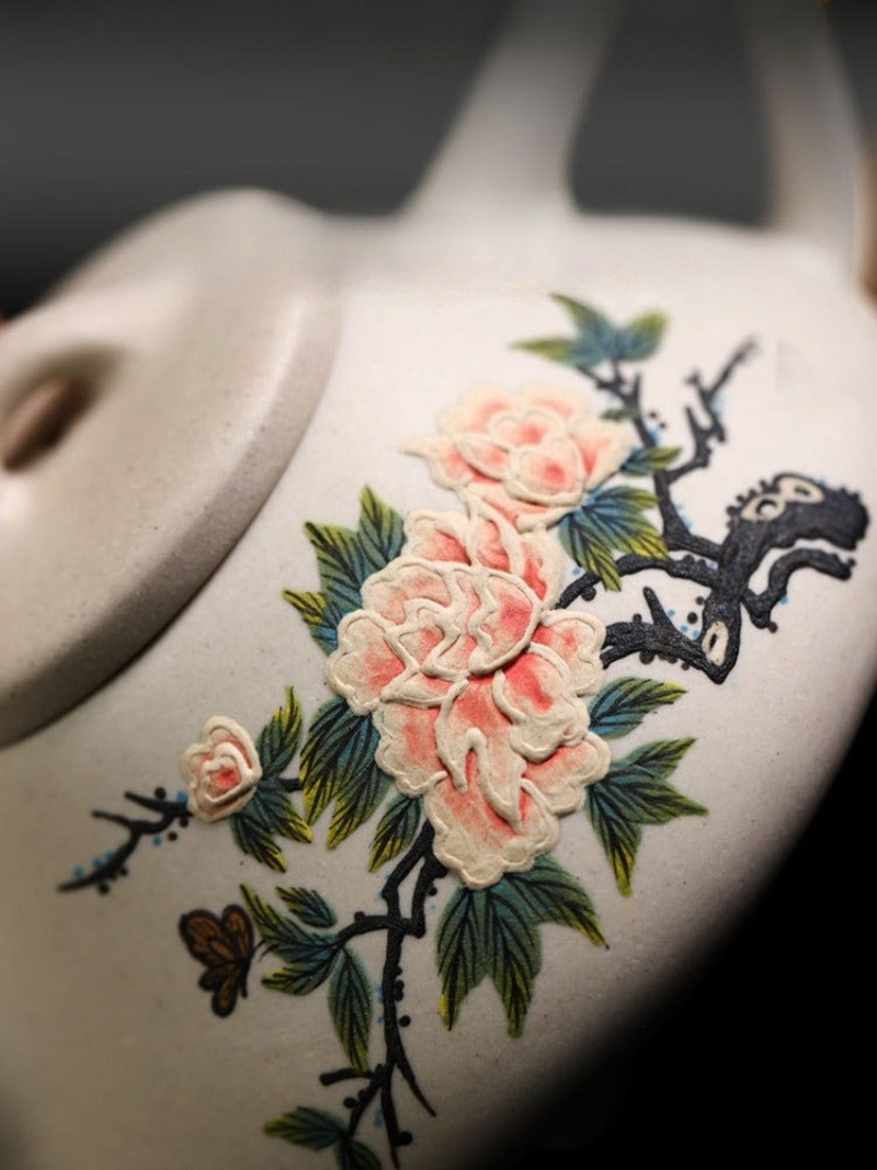 Full Handmade Yixing Zisha Teapot [Flowers Collection] 1 Pot 4 Cups Set (Bei Duan Ni - 245ml)
