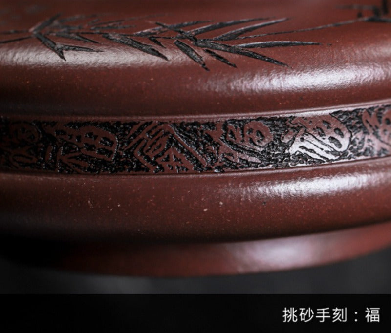 Full Handmade Yixing Zisha Teapot [Lucky Bamboo] (Zi Ni - 480ml)