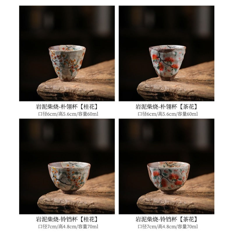 Firewood Fired Hand-painted Floral Ceramic Gaiwan / Fair Cup / Tea Cup - YIQIN TEA HOUSE | yiqinteahouse.com | ceramic teapot, fair cup, gaiwan, tea cup, teapot, teaware