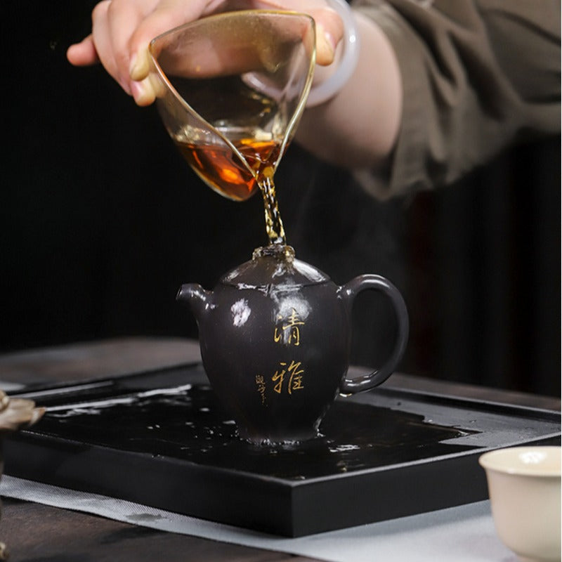 Full Handmade Yixing Zisha Teapot [Wen Xiang] 1 Pot 4 Cups with Tea Tray Set (Shi Huang - 150ml) - YIQIN TEA HOUSE | yiqinteahouse.com | <200ml, full handmade zisha teapot, teapot, teaware, teaware set