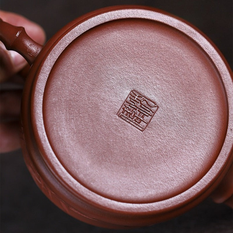 全手工宜兴紫砂茶壶 [竹海飘香汉瓦] (红皮龙 - 320ml)