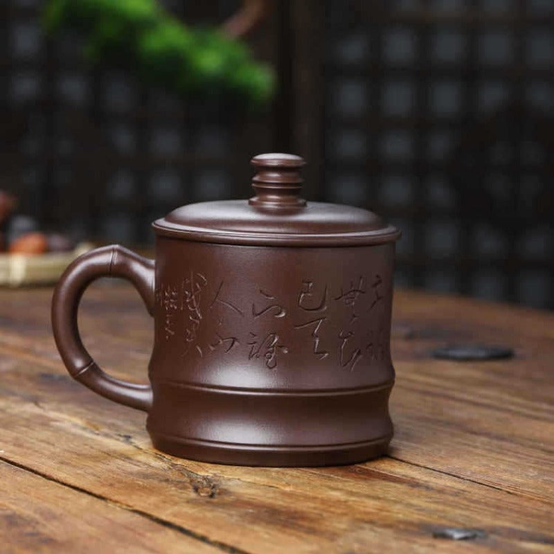 Tasse à thé Yixing Zisha entièrement faite à la main [bambou] (Lao Zi Ni - 430 ml)