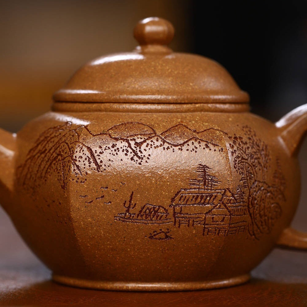 Full Handmade Yixing Zisha Teapot [Liufang Shuiping Pot] (Wucai Lao Duan Ni - 150ml)