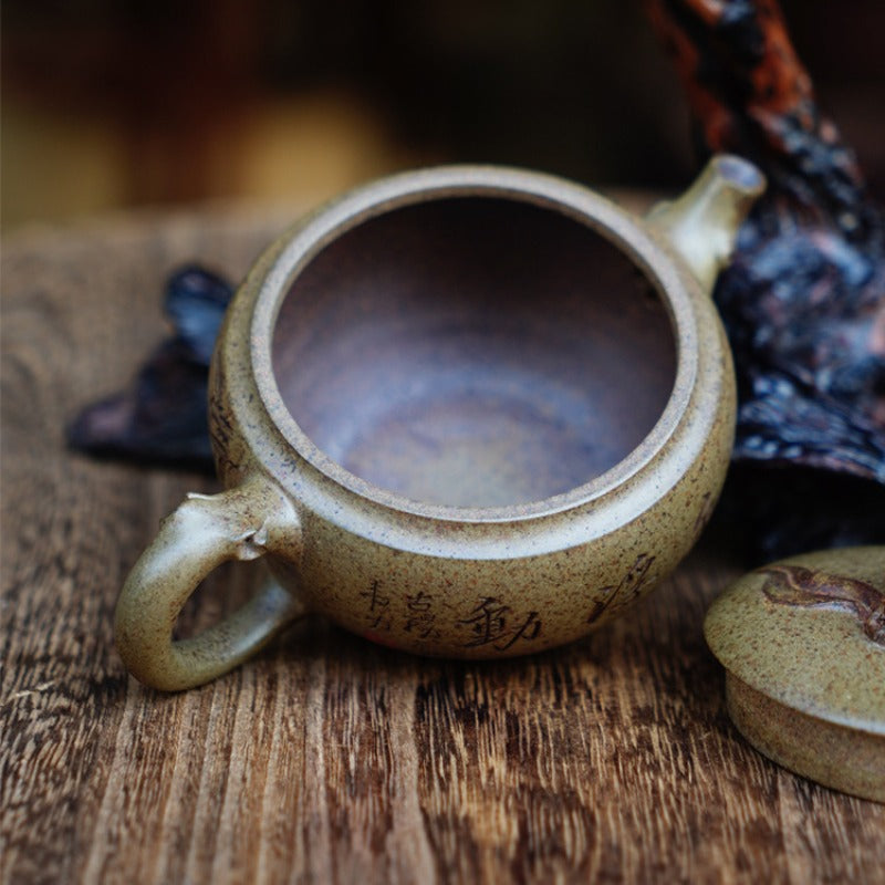 Théière Yixing Zisha entièrement faite à la main [Shoutau Pot] (Qing Duan Ni Firewood Fired Fired - 150ml)