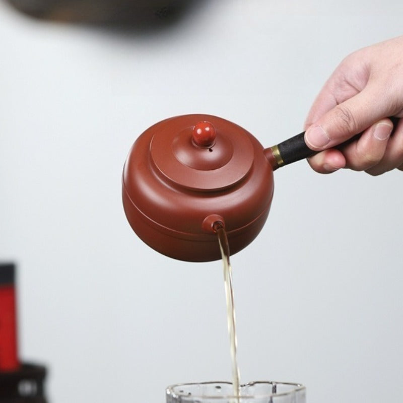 宜兴紫砂茶壶【唐羽鼓】（紫朱泥/大红袍 - 240ml）